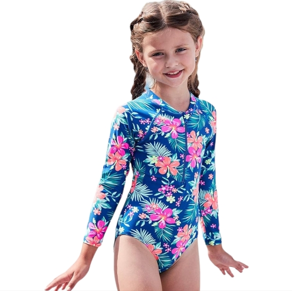 Aonihua One Piece Swimsuit, Long Sleeve Rash Guard Bathing Suit for Girls XS - Picture 3 of 7